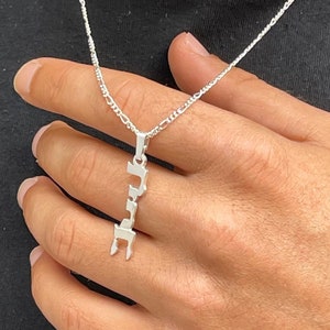 Collar vertical con nombre hebreo en plata de ley, cadena Figaro - Joyería israelí - Regalo personalizado de Bar Mitzvah judío para hijo
