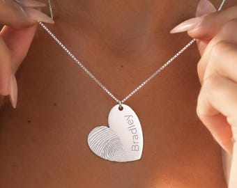 Fingerprint Heart Necklace Sterling Silver
