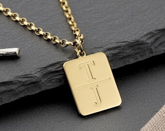 Sterling Silver Dog Tag Necklace with Two Initials