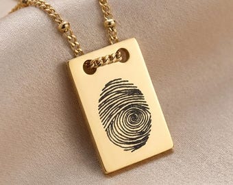Fingerprint Necklace, Personalized Stainless Steel Keepsake Jewelry