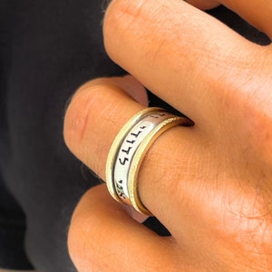 Two Tone Hebrew Ring with Custom Jewish Bible Verse; I Am My Beloved, Song of Solomon, This to Shall - 14K Gold & Sterling Silver Band