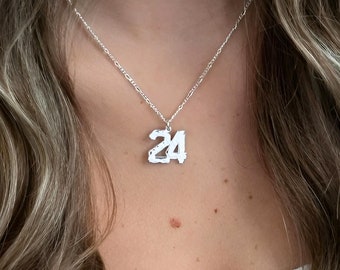 Hammered Number Necklace Sterling Silver