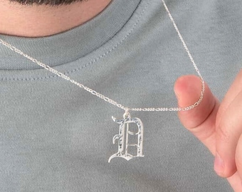 Hammered Initial Necklace Old English