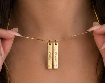 Multi Name Necklace with Birthstones Sterling Silver