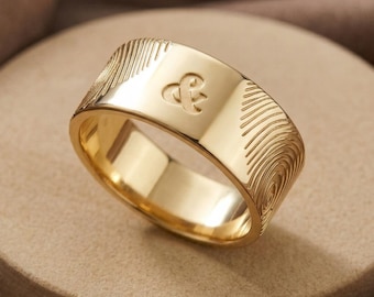Sterling Silver Couple Fingerprint Ring, Personalized Double Thumbprint Band