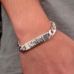 Pulseira cubana robusta com placa de identificação personalizada - Joia masculina personalizada de prata esterlina - Presente exclusivo para o dia dos pais para o marido