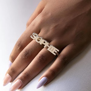 Two Finger Name Ring - Sterling Silver Custom Double Band Ring - Personalized Jewelry Gift for Her