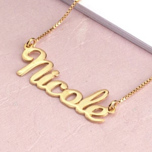 14K Gold Name Necklace - Custom Cursive Nameplate Pendant 0.8mm THICK •  2Grams Solid Gold Box Chain - Handmade Jewelry - Best Gift  for Her