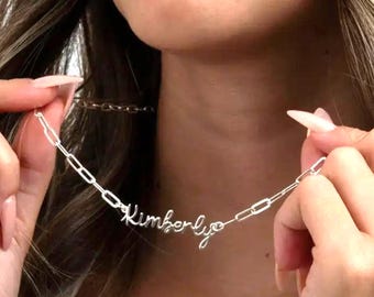 Sterling Silver Cursive Name Necklace, Personalized Paperclip Chain