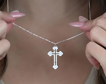 Sterling Silver Orthodox Cross Necklace, IC XC Faith Pendant
