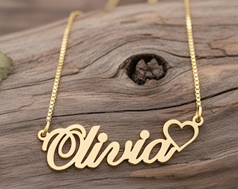 Sterling Silver Custom Heart Name Necklace