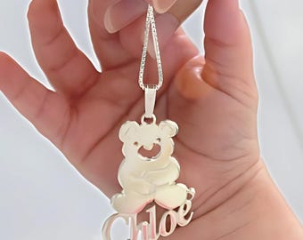 Custom Teddy Bear Necklace Sterling Silver Name