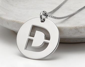 Personalized Initial Necklace, Sterling Silver Disc Pendant