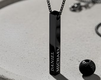 Black 3D Bar Necklace for Mens
