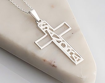Cross Name Necklace  Sterling Silver