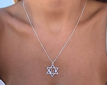 Sterling Silver Star of David Chai Necklace