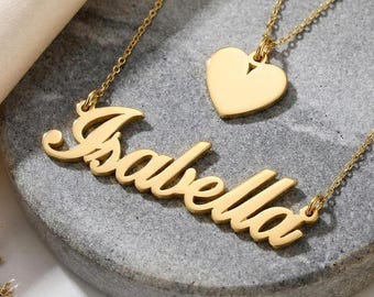 Layered Name Necklace with Heart Charm, Sterling Silver Two Layer Necklace