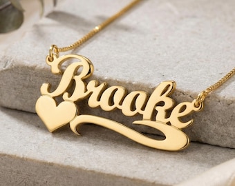 Heart Name Necklace, Sterling Silver or Gold Plated