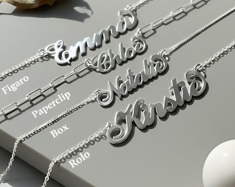 Customized Name Necklace, Sterling Silver, Carrie Font, Big Nameplate, Custom Chain Type