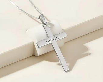 Personalized Engraved Cross Name Necklace Sterling Silver