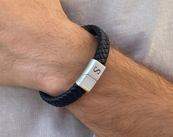 Braided Leather Initial Bracelet