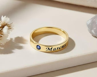 Stacking Birthstone Name Rings for Mom, Sterling Silver