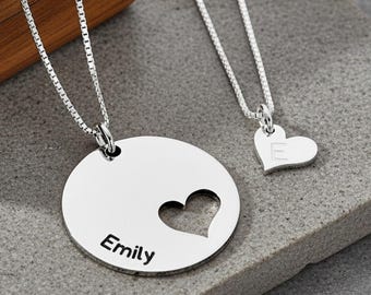 Mother Daughter Puzzle Heart Necklace Set
