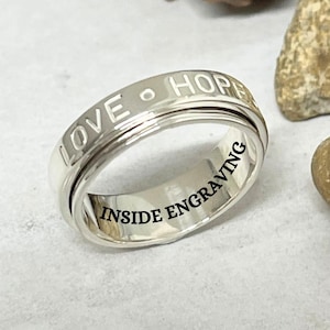 Sterling Silver Spinner Ring: Personalized Fidget Band, Custom Engraving