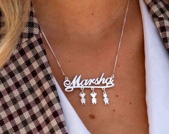 Mom Name Necklace Boy & Girl Charms