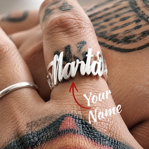 Name Ring Sterling Silver Personalized Carrie Script Font