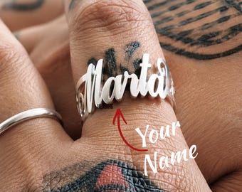 Name Ring Sterling Silver Personalized Carrie Script Font