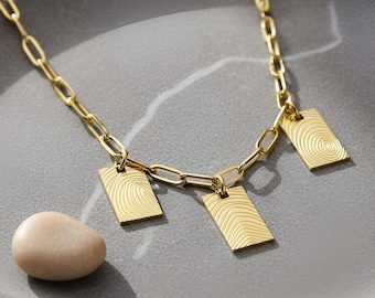 Paperclip Necklace with Multiple Fingerprint Charms