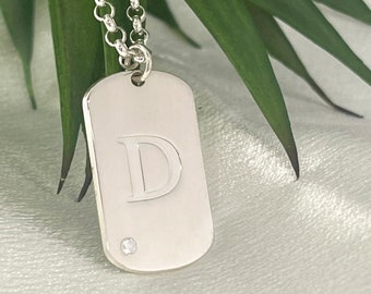 Custom Engraved  Dog Tag Necklace with Birthstone