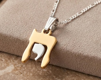 Hebrew Chai Necklace, Two Tone Sterling Silver & Gold Plated - Jewish Jewelry - Bar Mitzvah Gift