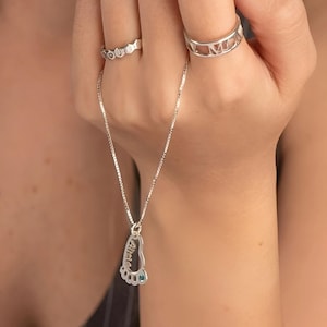 Baby Feet Mother Necklace with Name and Birthstone Sterling Silver 925 - Minimalist New Mom Jewelry - Mothers Day Gift Idea