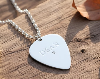 Engraved Guitar Pick Birthstone Necklace
