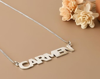 Custom Name Plate Necklace Sterling Silver or Gold Plated