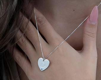 Initial Heart Necklace with Birthstone