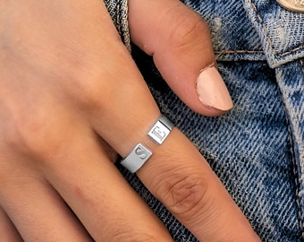 Two Initial Ring, Adjustable Sterling Silver | BUNIQE