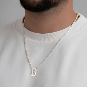Sterling Silver Cuban Chain Initial Necklace - Personalized Mens Jewelry