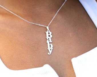Vertical Name Necklace Sterling Silver