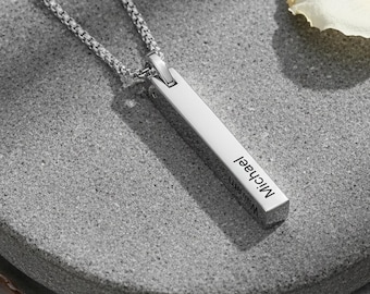 Personalized Bar Necklace 3D Engraved Kids Names