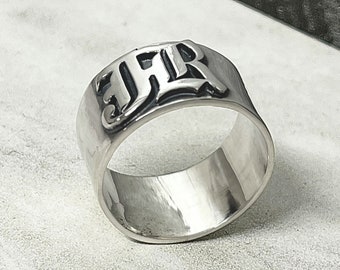 Sterling Silver Old English Name Ring - Personalized Mens Jewelry