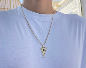 Old English Letter Triangle Necklace Sterling Silver