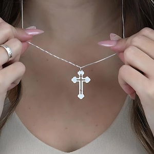 Collier croix grecque orthodoxe en argent sterling 925 - Bijoux IC XC - Cadeau de baptême pour lui ou pour elle