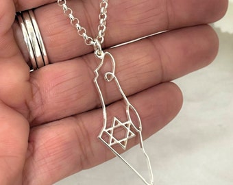 Sterling Silver Israel Map Star of David Necklace