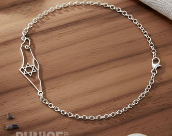 Star of David Israel Map Bracelet Sterling Silver