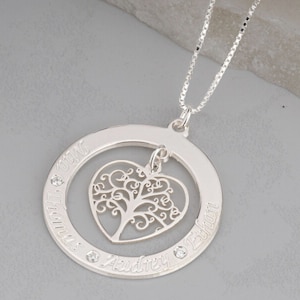 Personalized Sterling Silver Family Tree Necklace with Birthstones