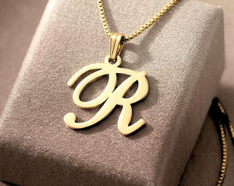 14K Solid Gold Initial Necklace