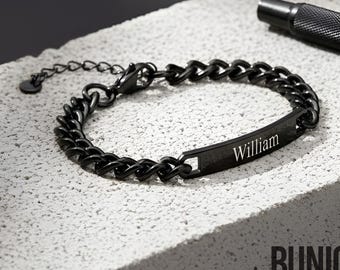 Custom Engraved Bracelet Black Stainless Steel